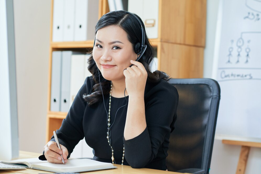 Woman taking calls