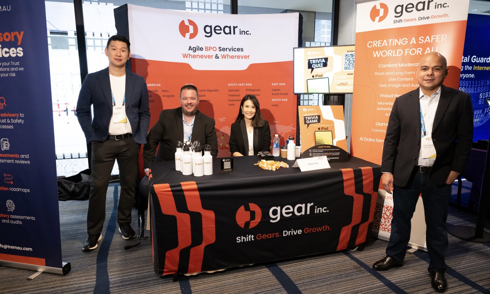 Gear Inc team at TrustCon 2024: Ramon Dena, VP, Business Excellence, Adam O’Connor, CCO, Arttawan Supharattanatham, Regional Marketing Manager, and Dexter Villota, VP, Global Operations.